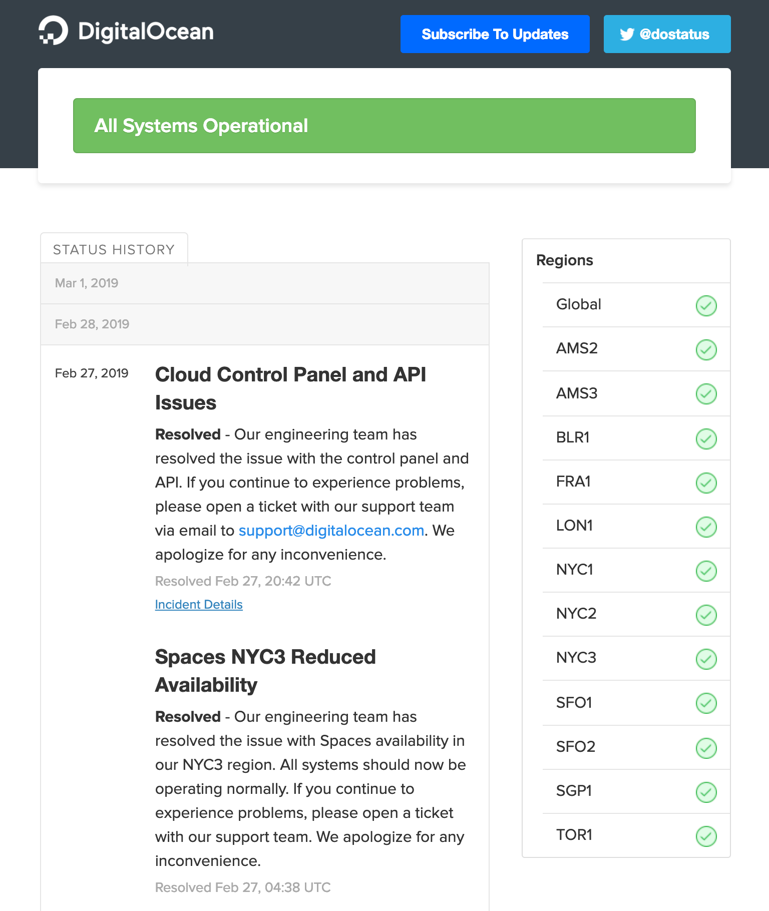 Liste de contrôle des états de DigitalOcean