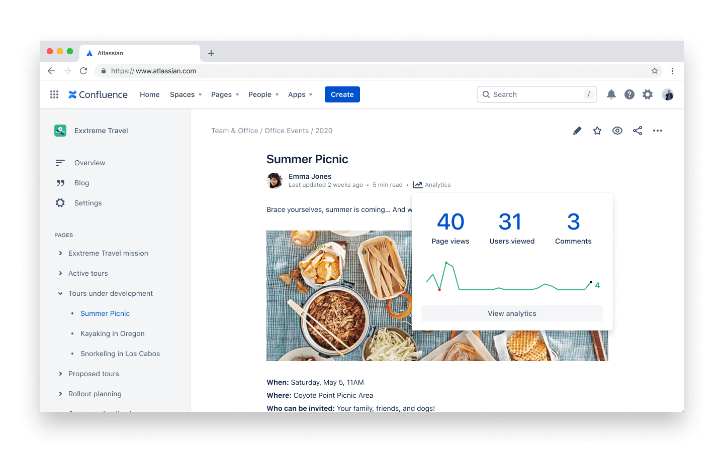 Example of page insights