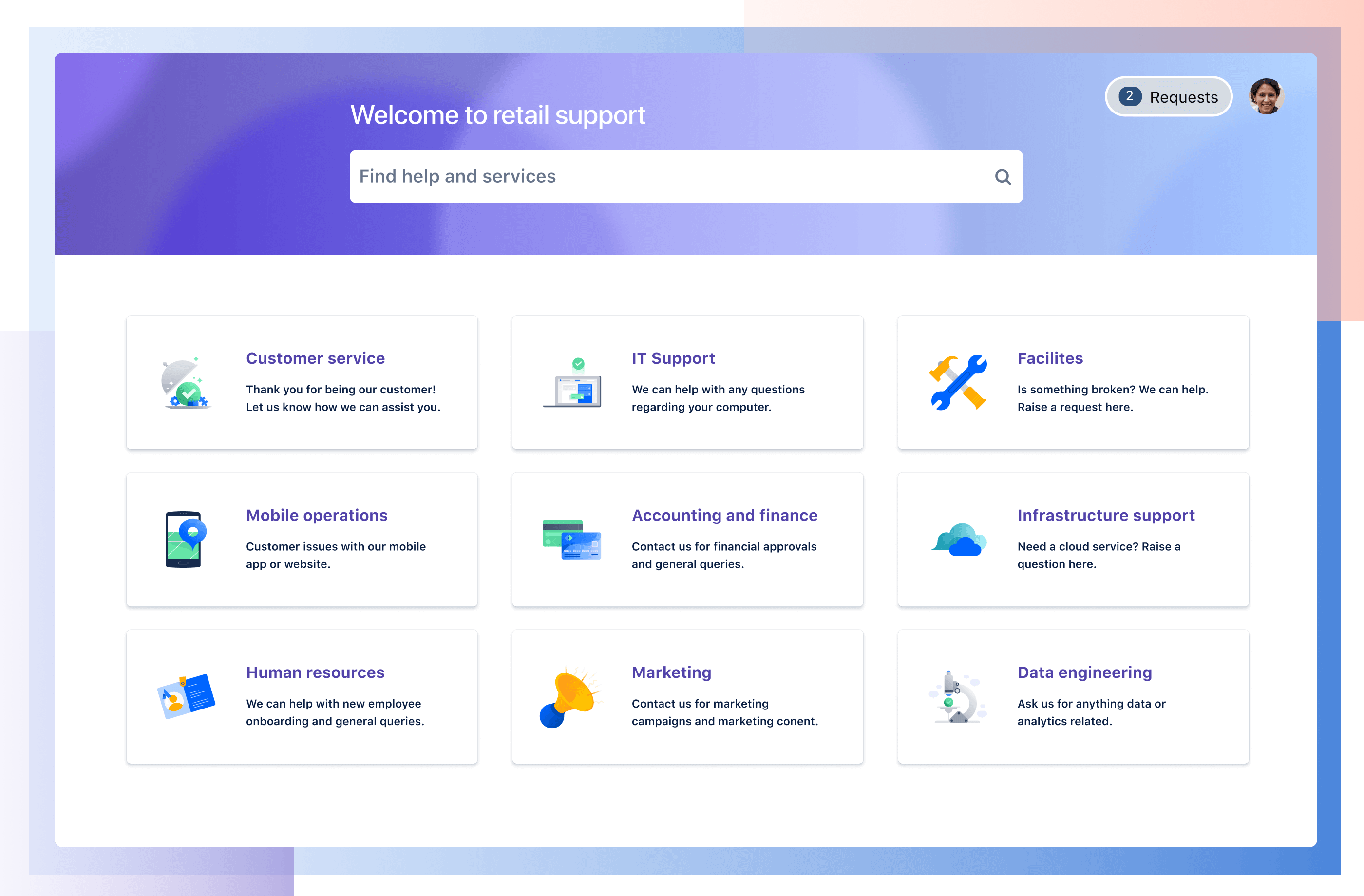 Jira Service Management 소매 포털.