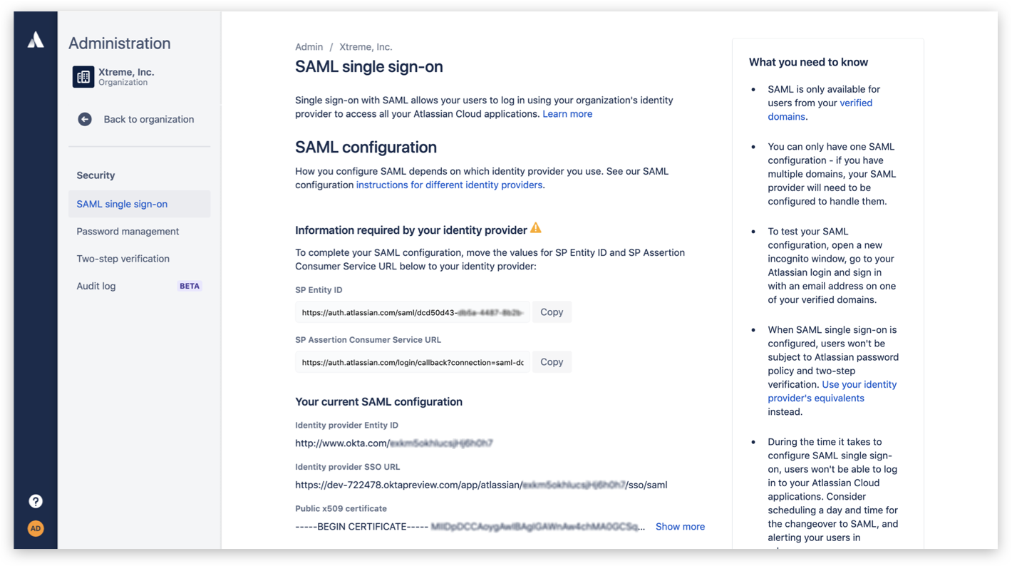 Schermata di accesso Single Sign-On SAML