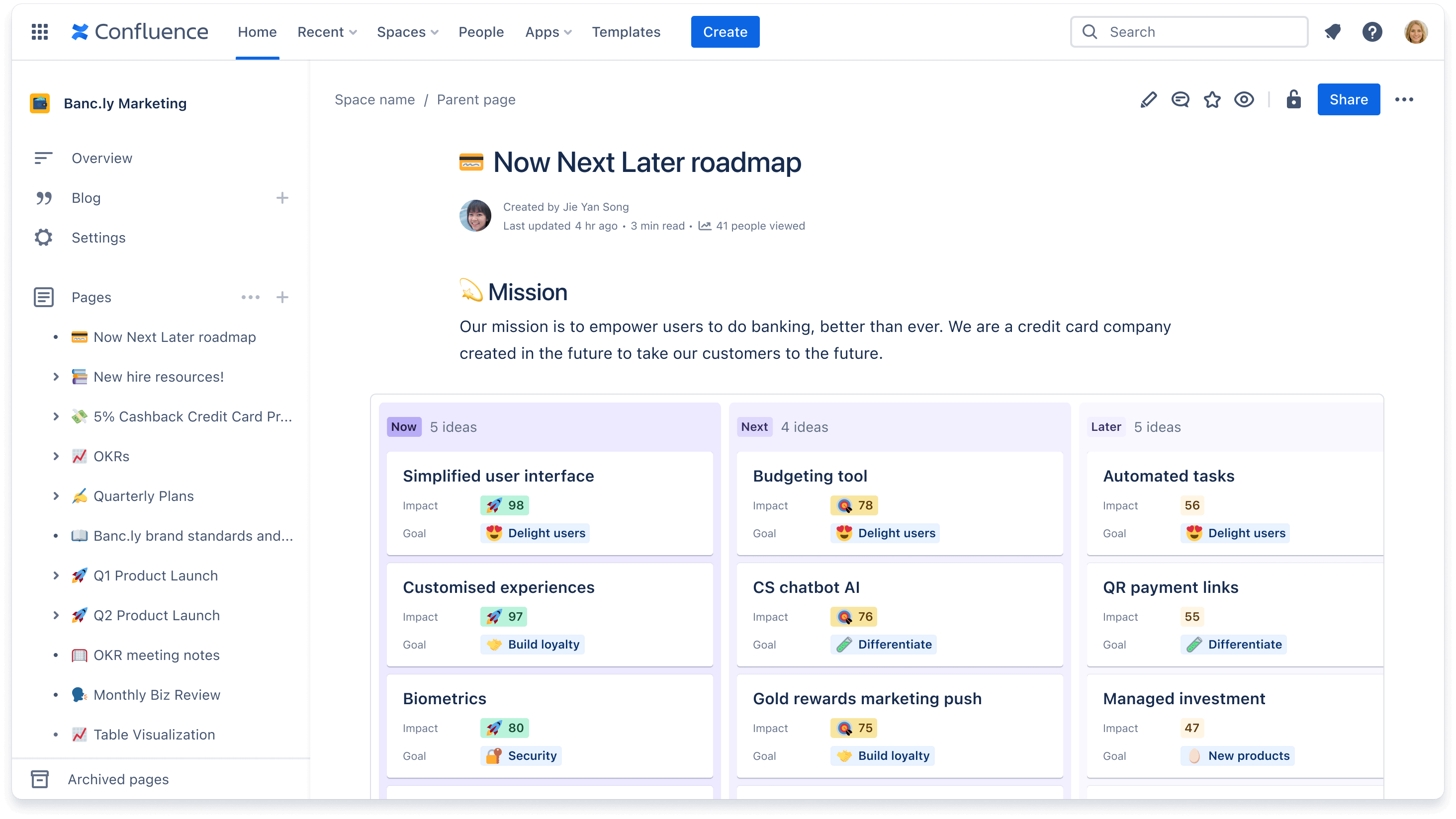 Vista de Jira Product Discovery en Confluence