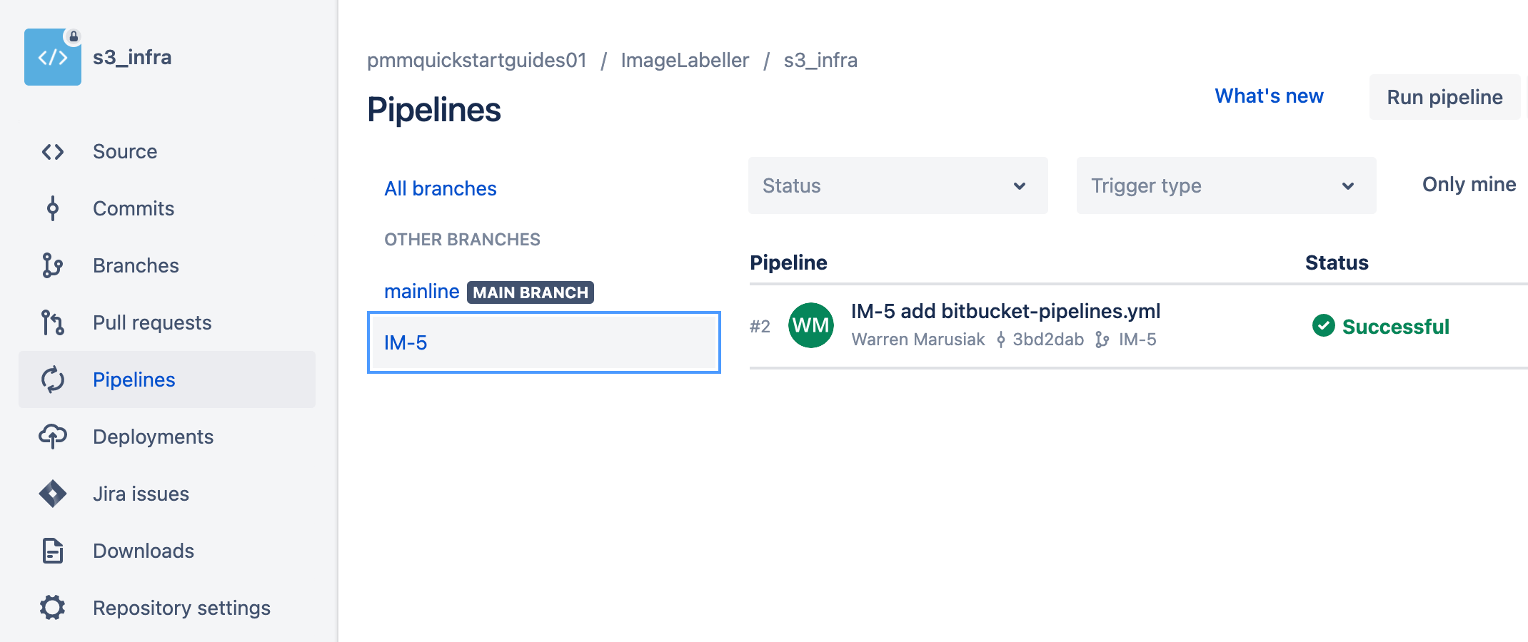 Running pipeline in Bitbucket