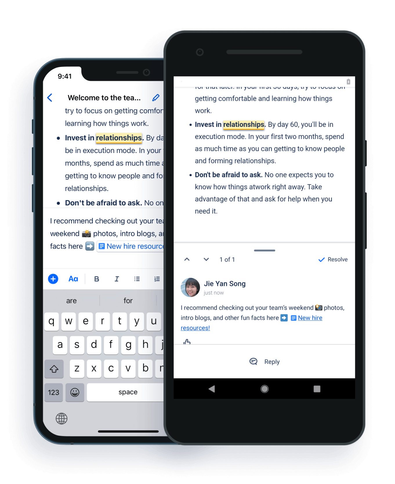 Confluence Mobile 内の投稿にコメントする例