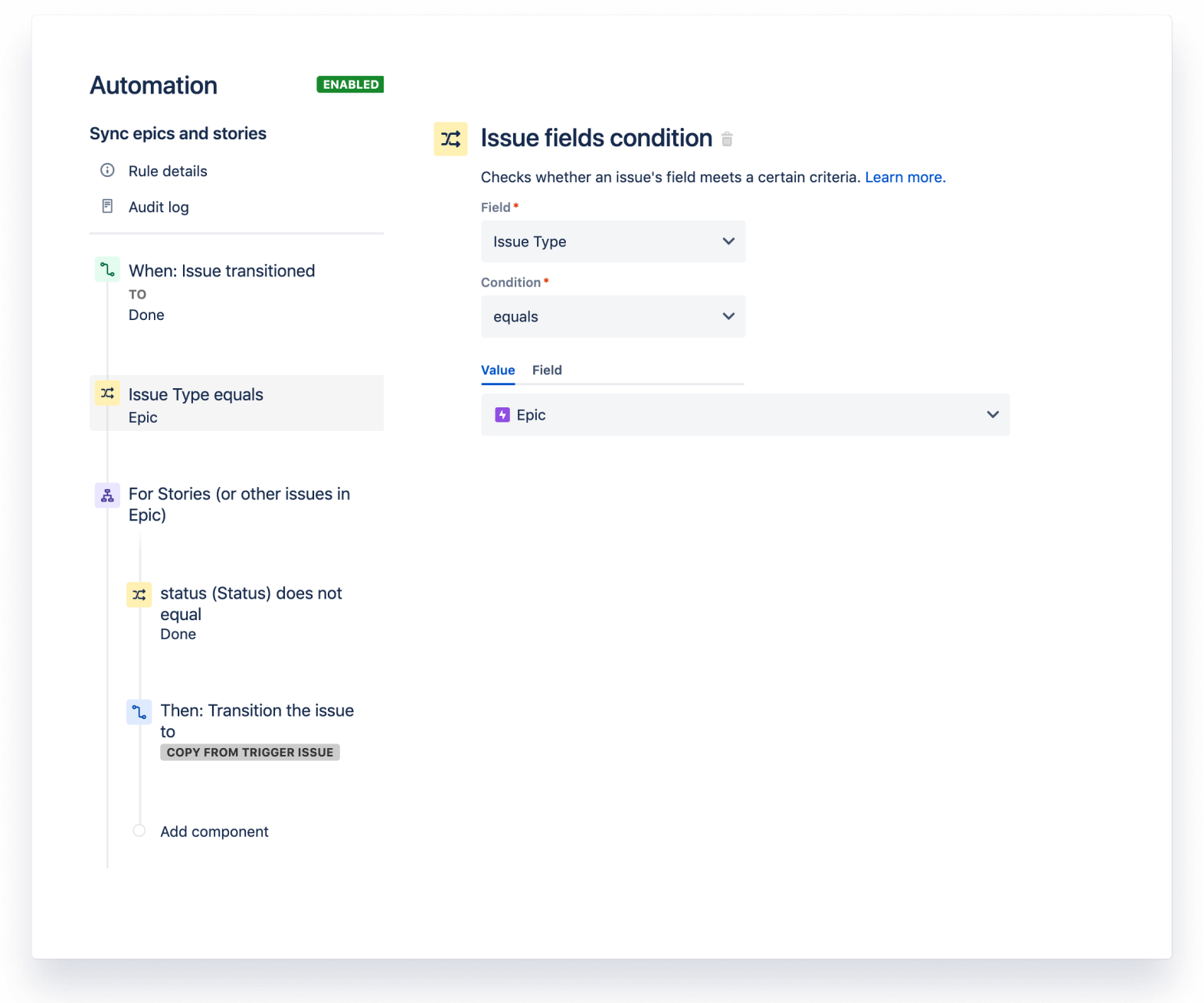 Capture d'écran de la fonctionnalité Automation