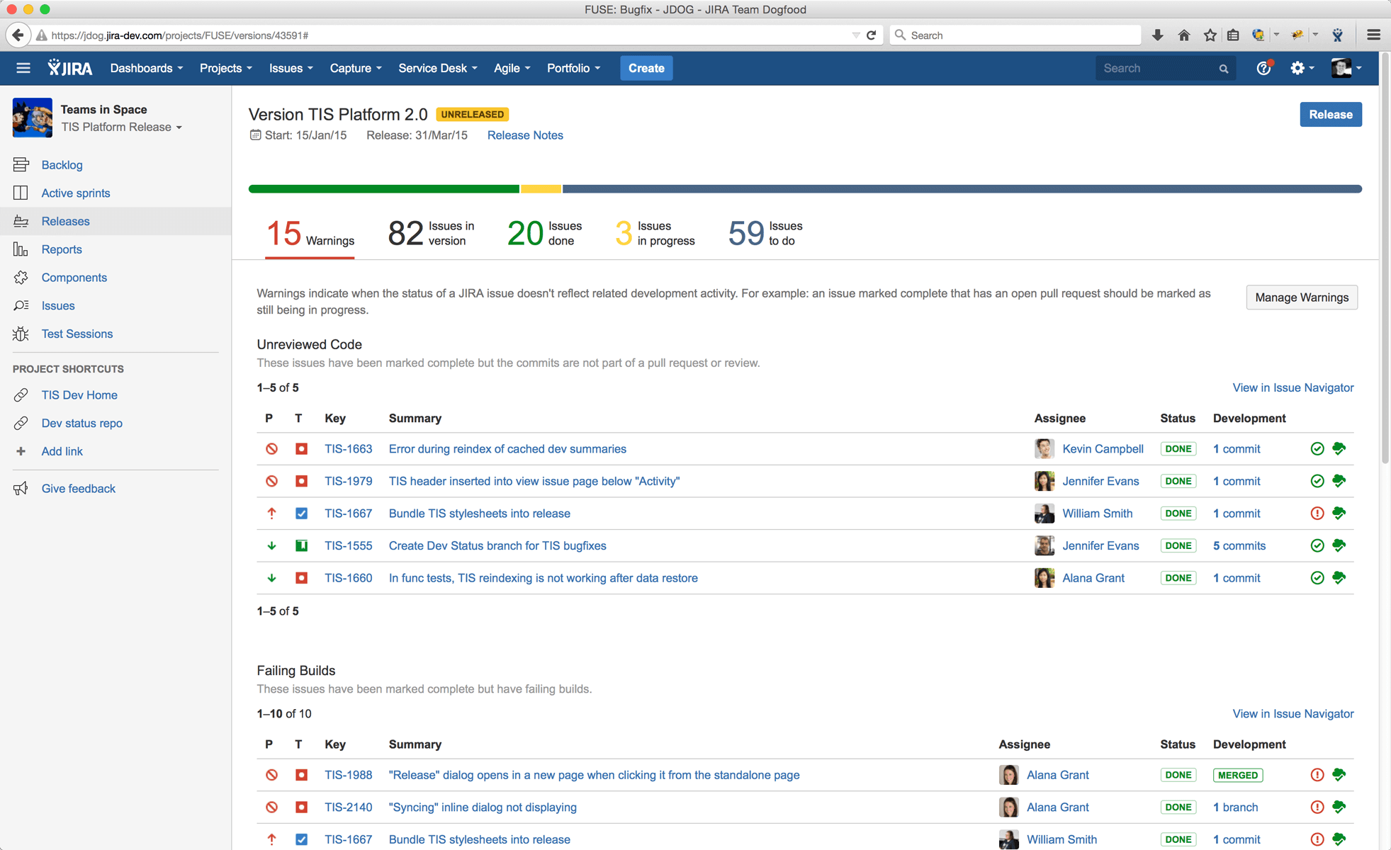 Screenshot of Jira board