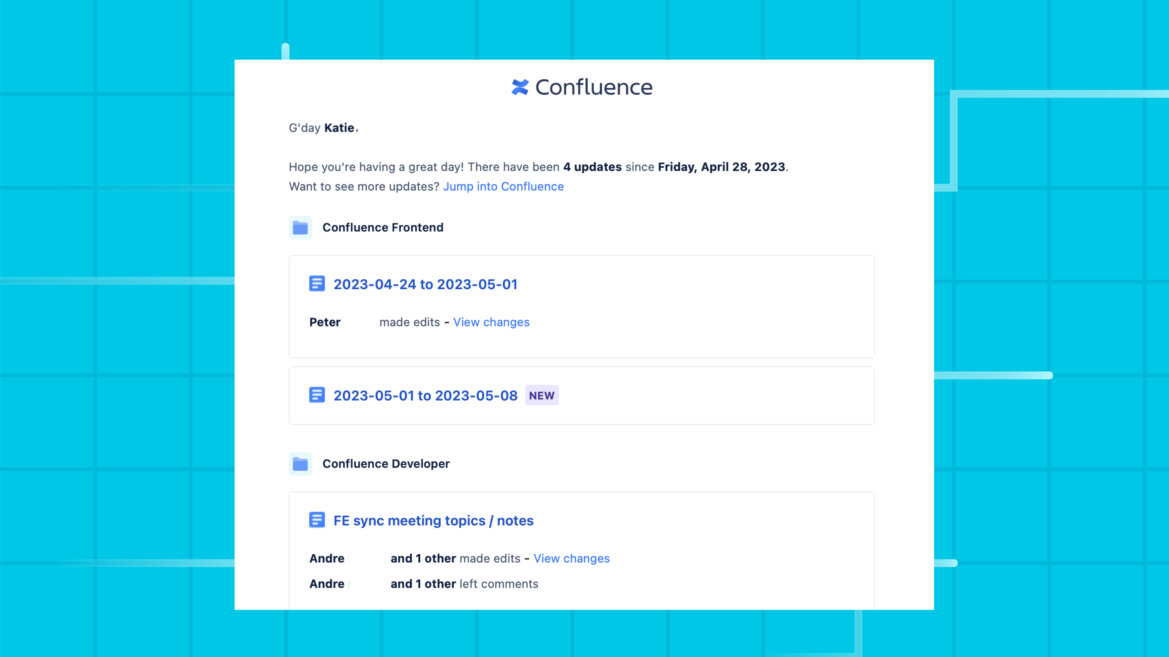 Confluence updates