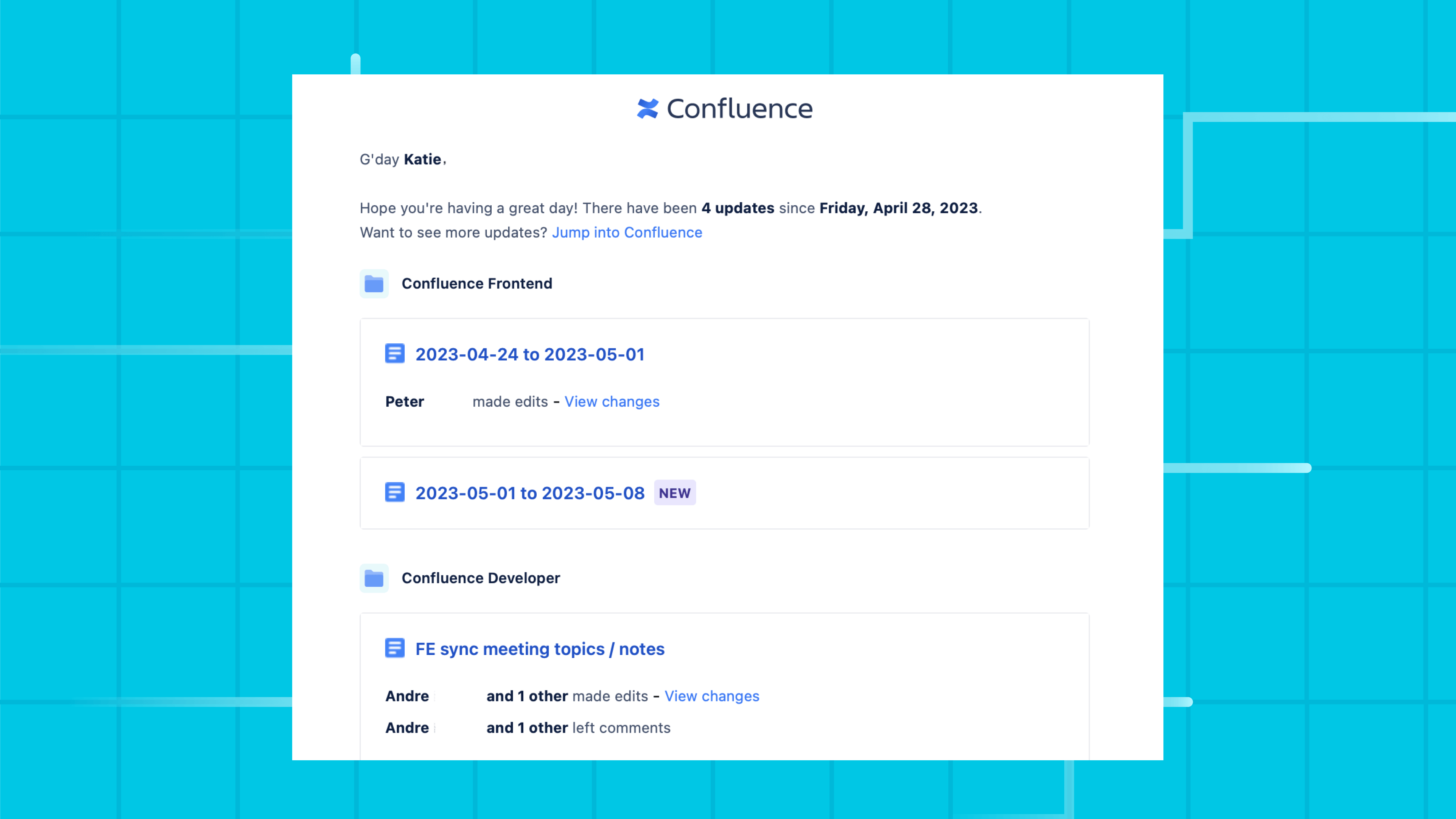 Aggiornamenti su Confluence