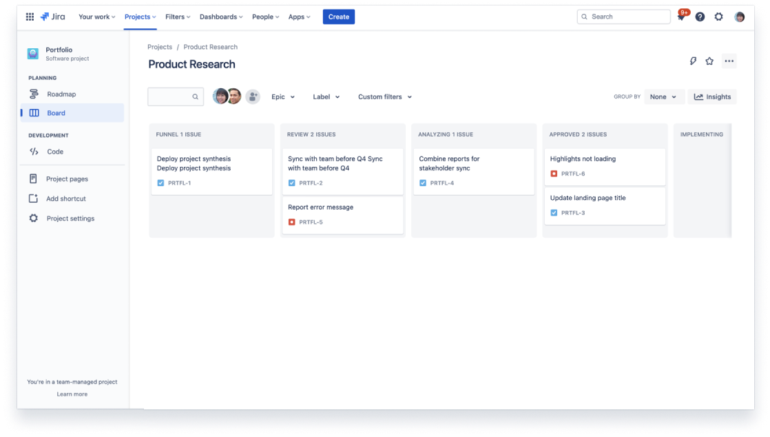 Tickets sur un tableau dans Jira Software