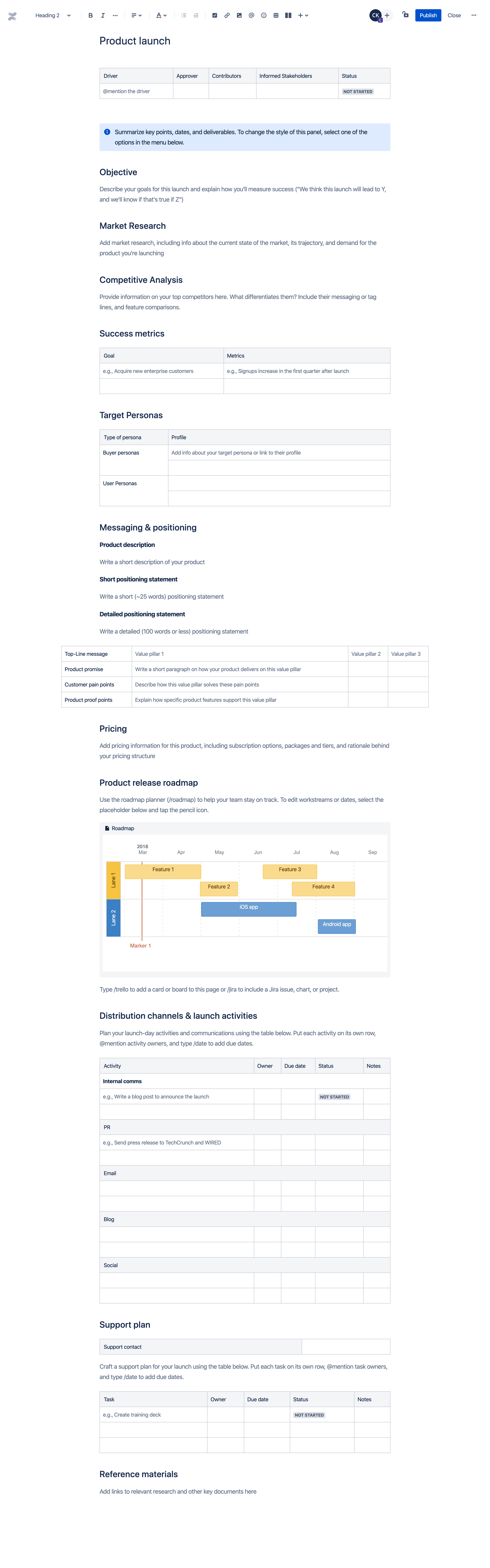 Product launch template Atlassian