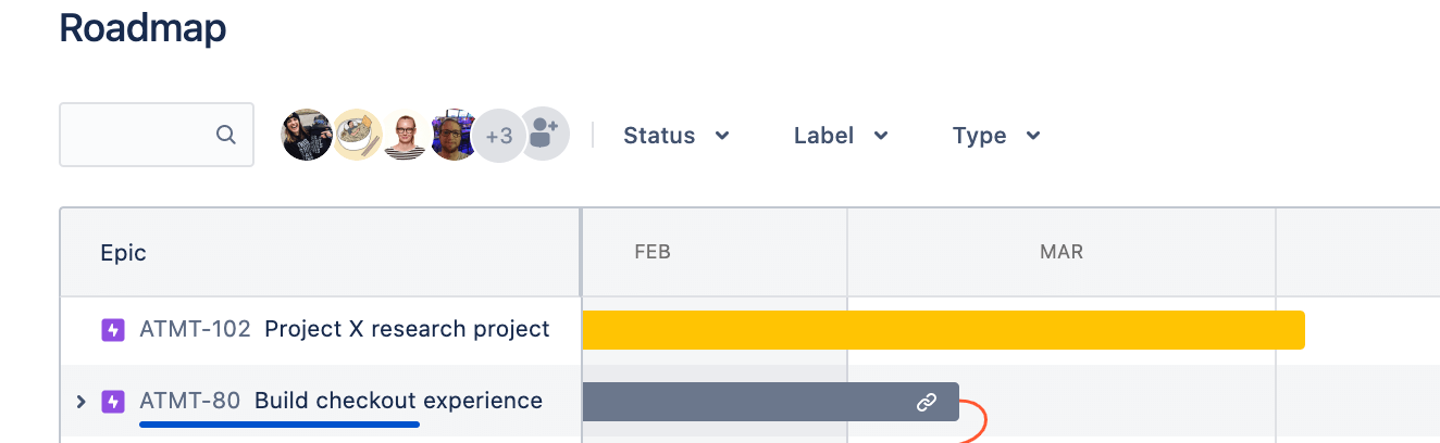 Filters and search option on the Jira Software roadmap