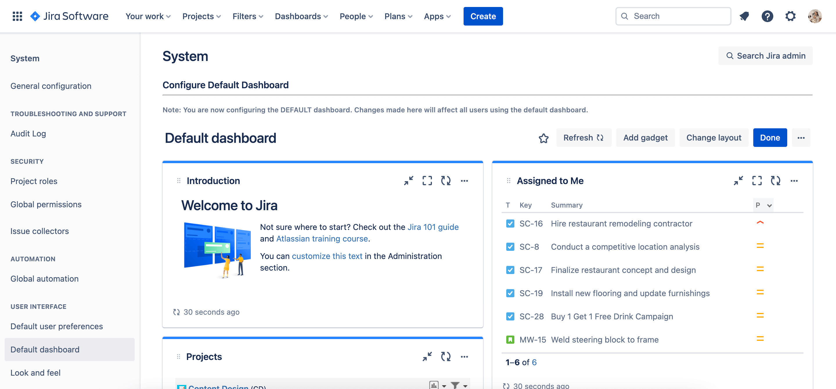 Tableau de bord Jira