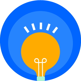 An "idea" light bulb inside concentric circles.