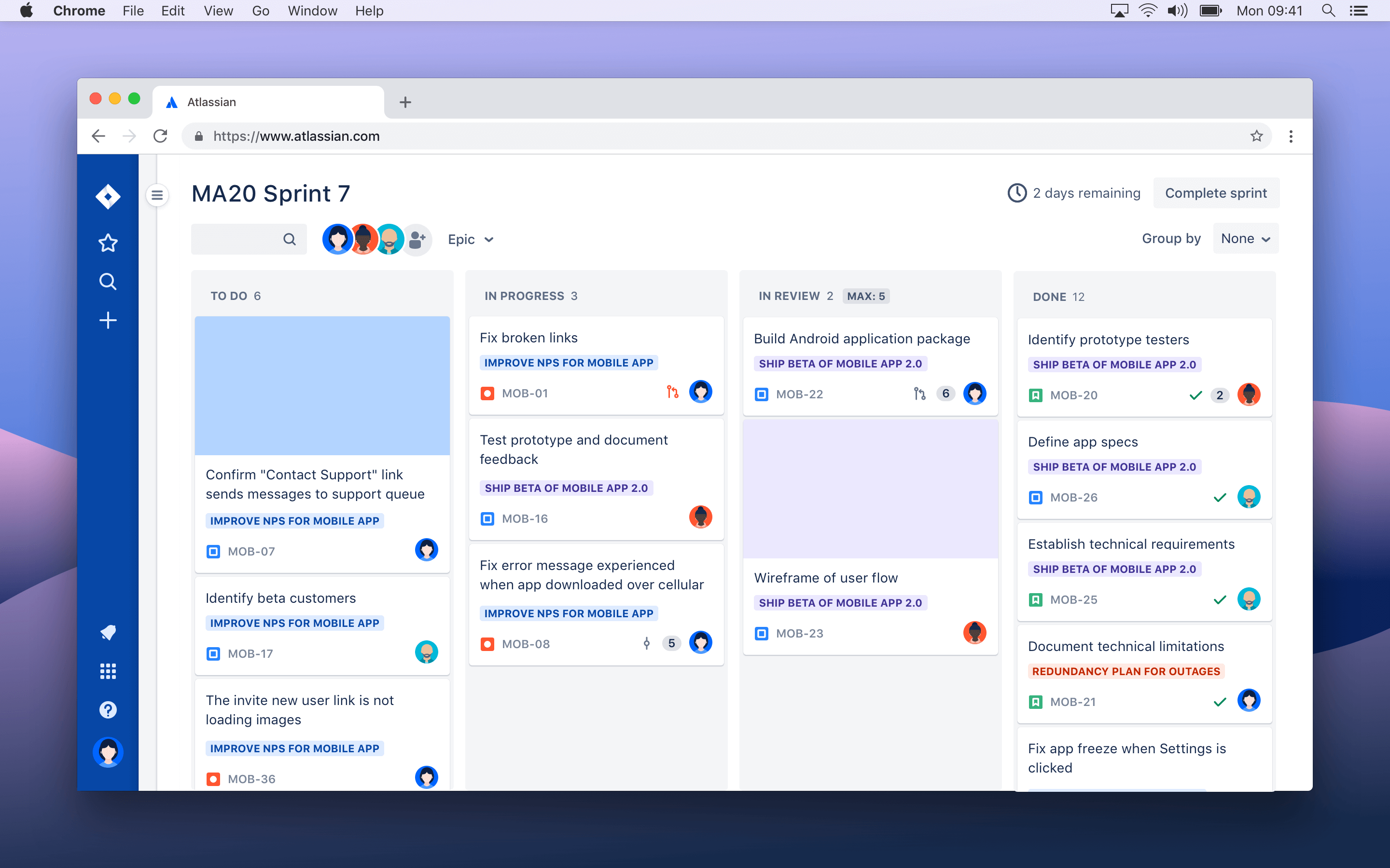 Scrum and Kanban board screenshot