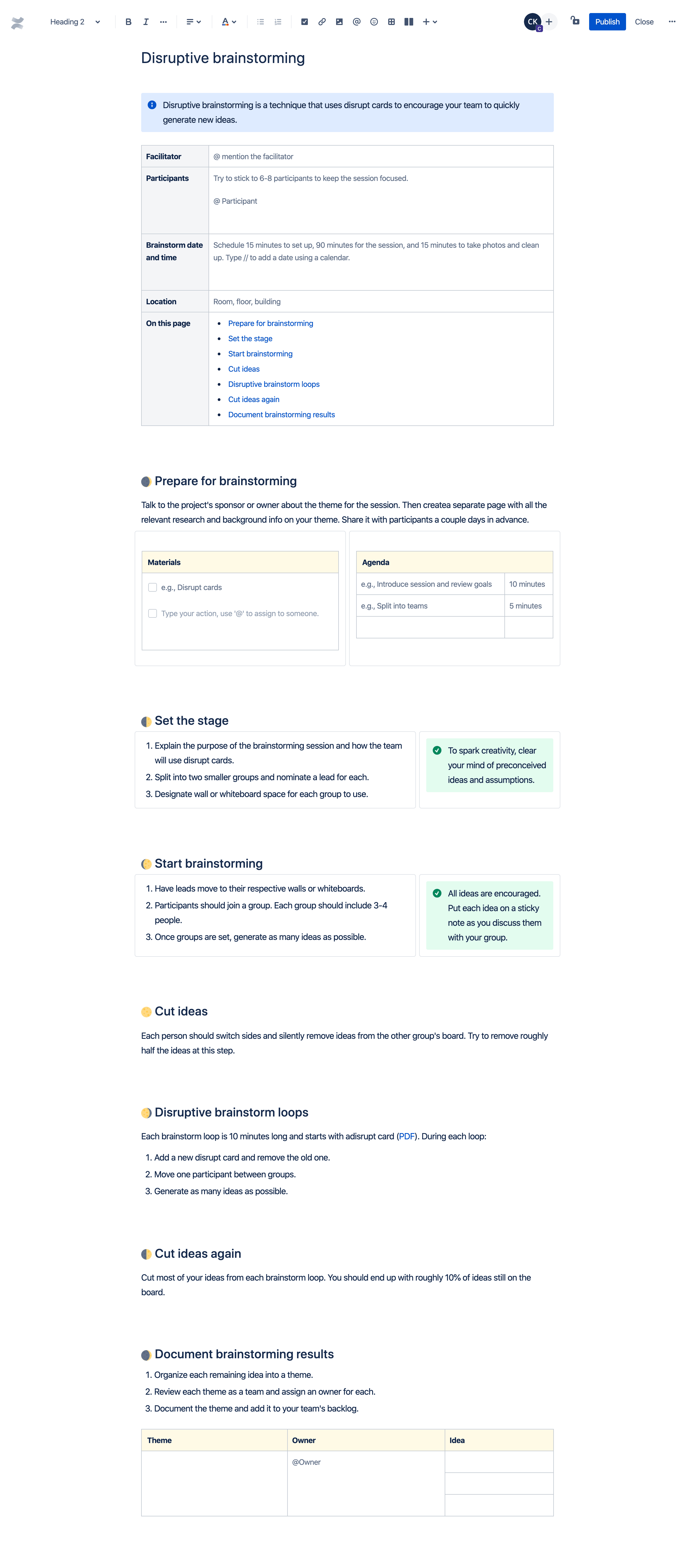 Disruptive brainstorming template