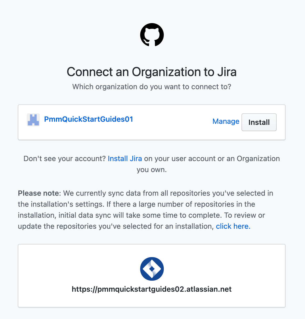 conecte a organização do github à imagem do jira