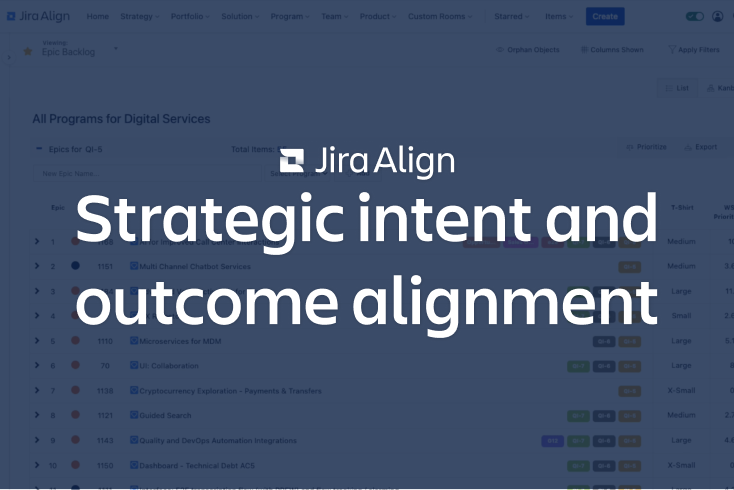 Jira Align을 통한 전략적 의도 및 결과 정렬 화면