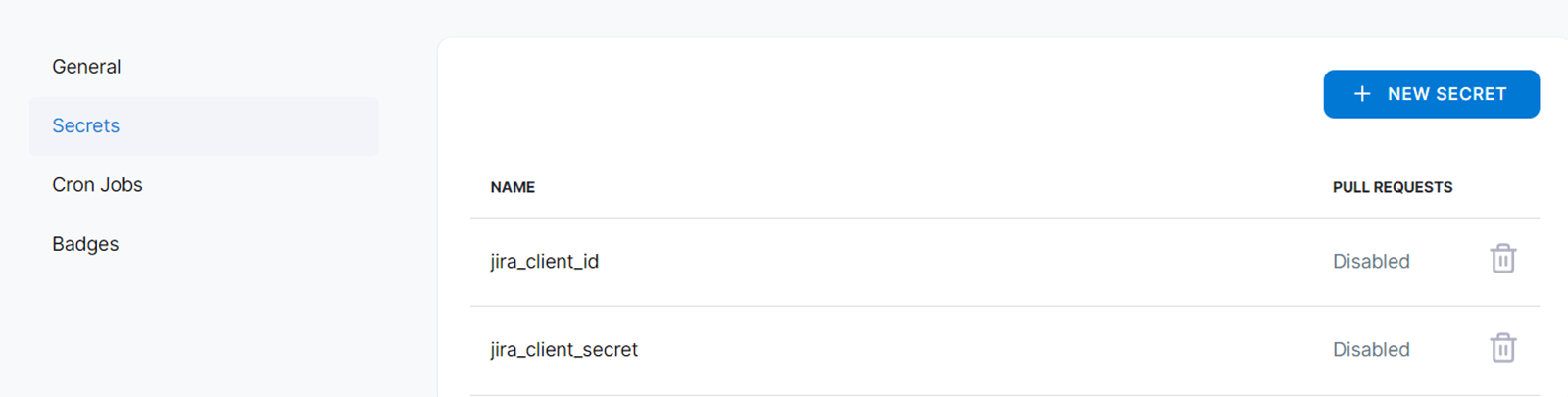 Secretos definidos en Harness Drone