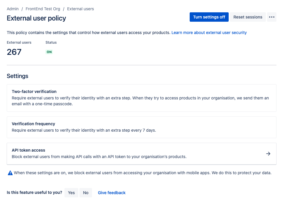Allow or block external users from accessing API tokens