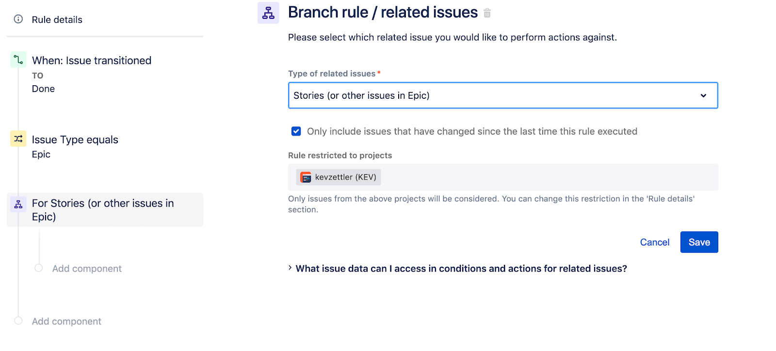 Fenster mit Branch-Regel und zugehörigen Vorgängen