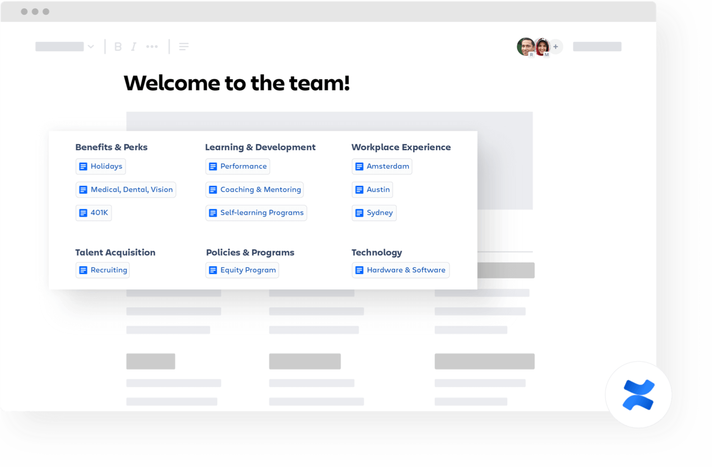 Ti diamo il benvenuto nella pagina Confluence Team