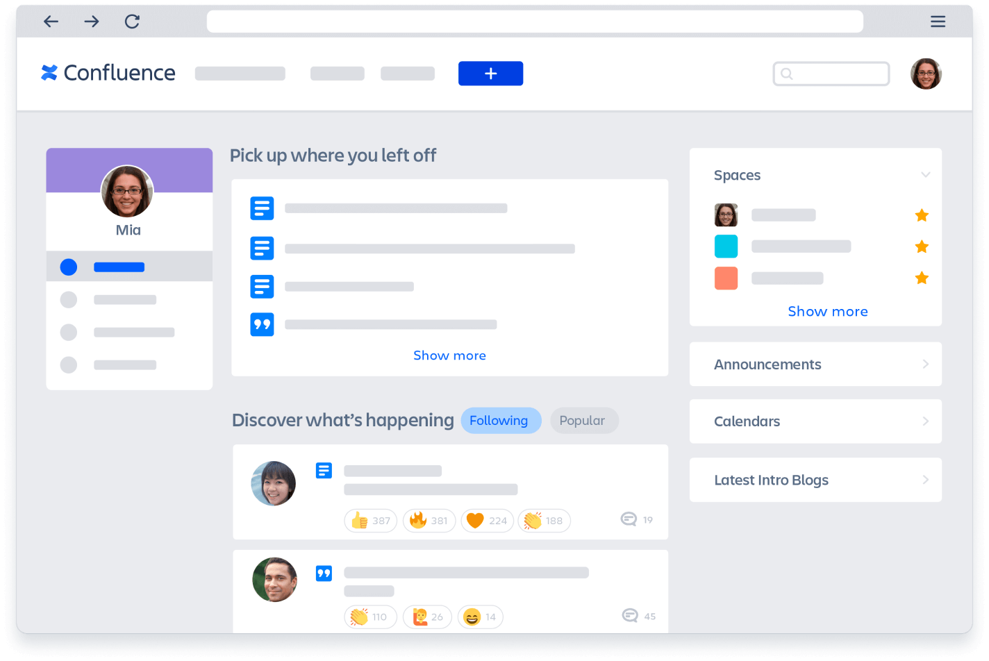 Immagine della dashboard di Confluence