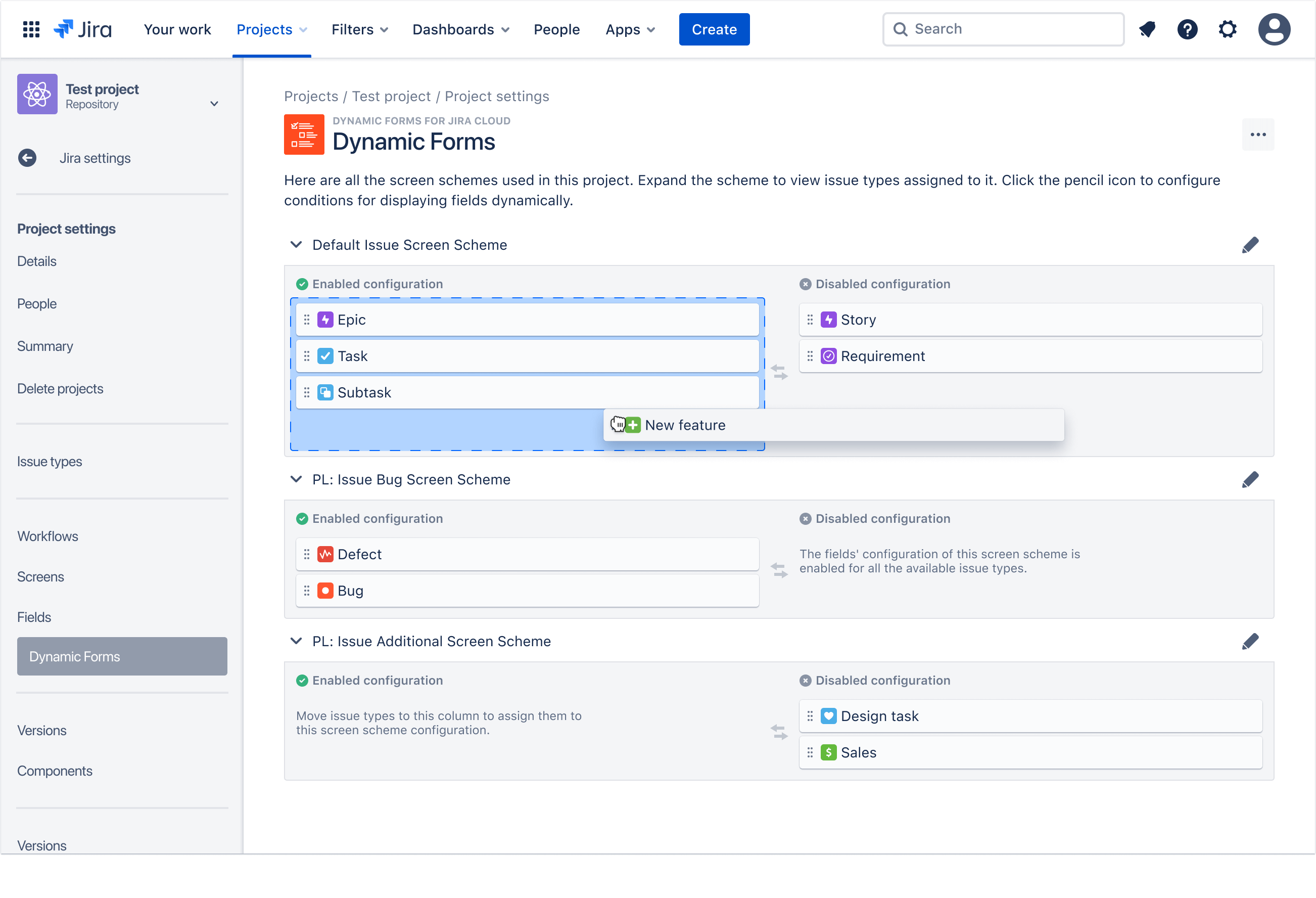 screenshot of Dynamic Forms in Jira