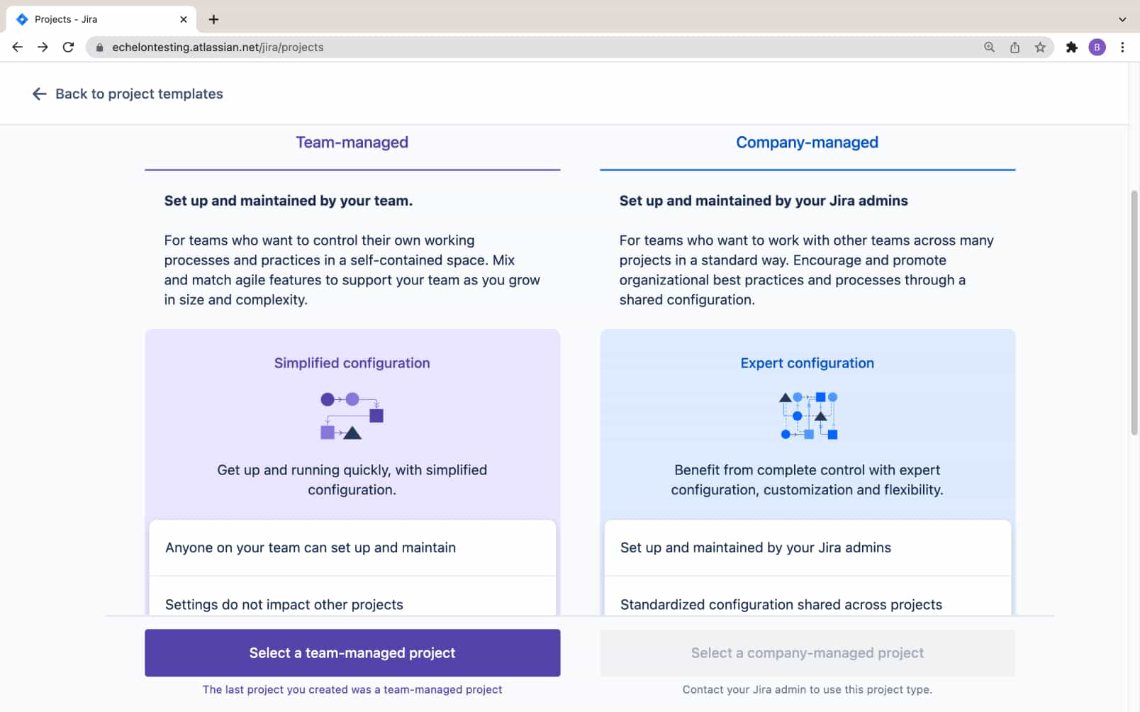 Team managed projects vs company managed projects