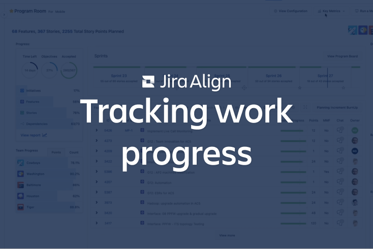 Jira Align을 통한 작업 진행률 추적 화면