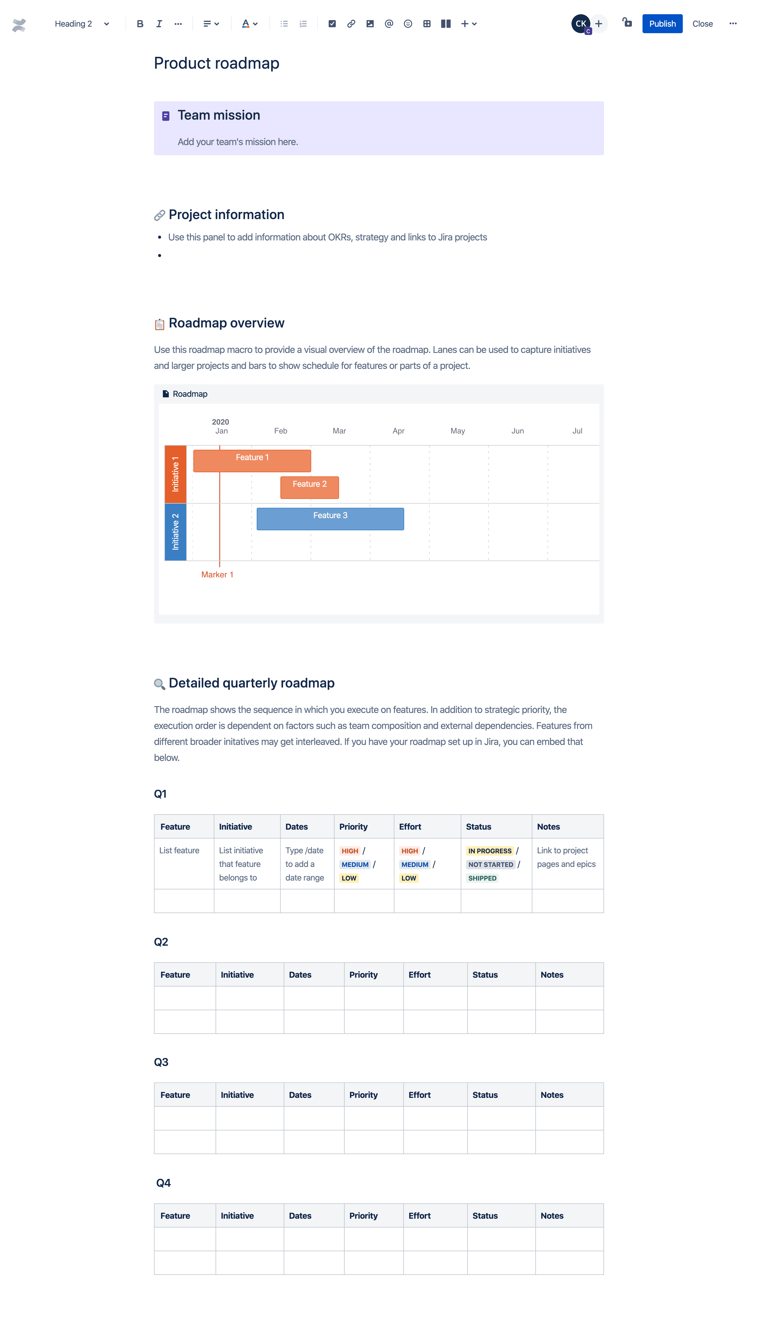 Vorlage Produkt Roadmap Atlassian