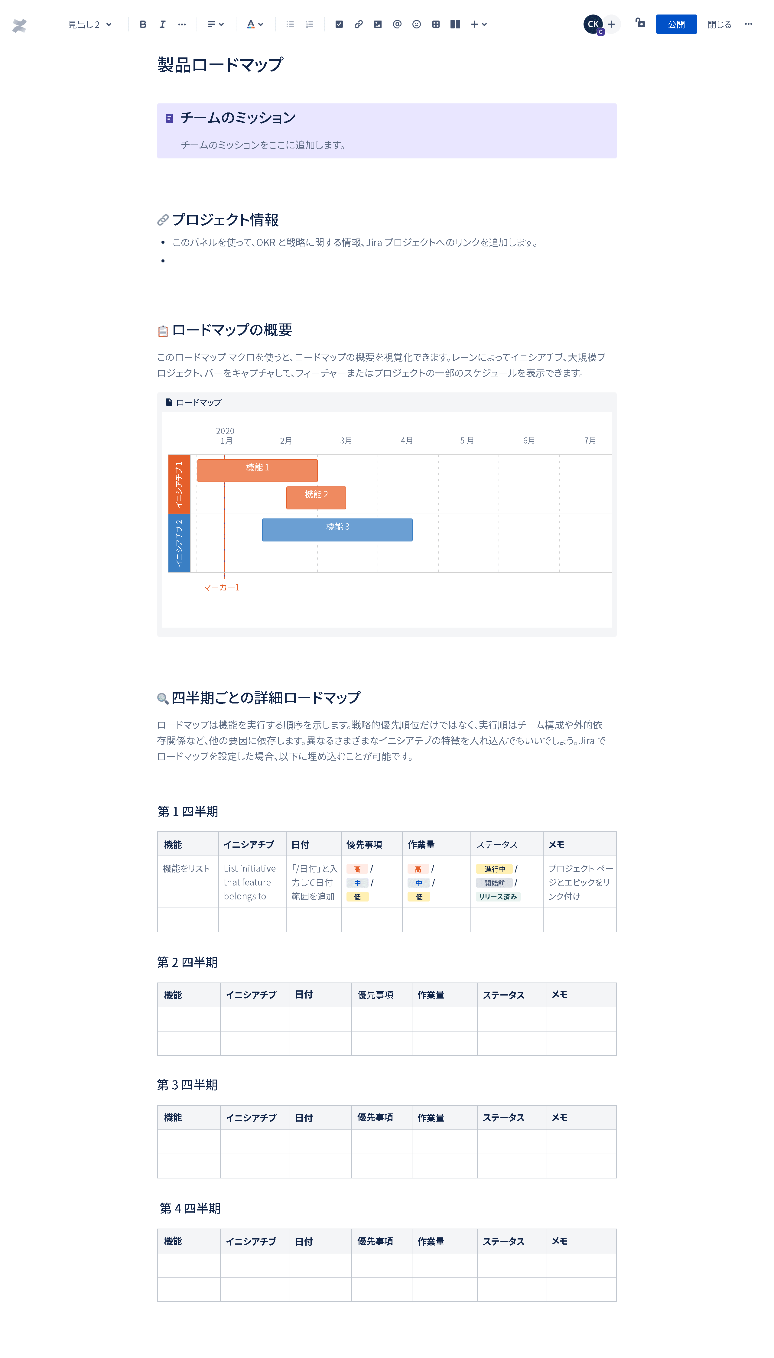 製品ロードマップのテンプレート