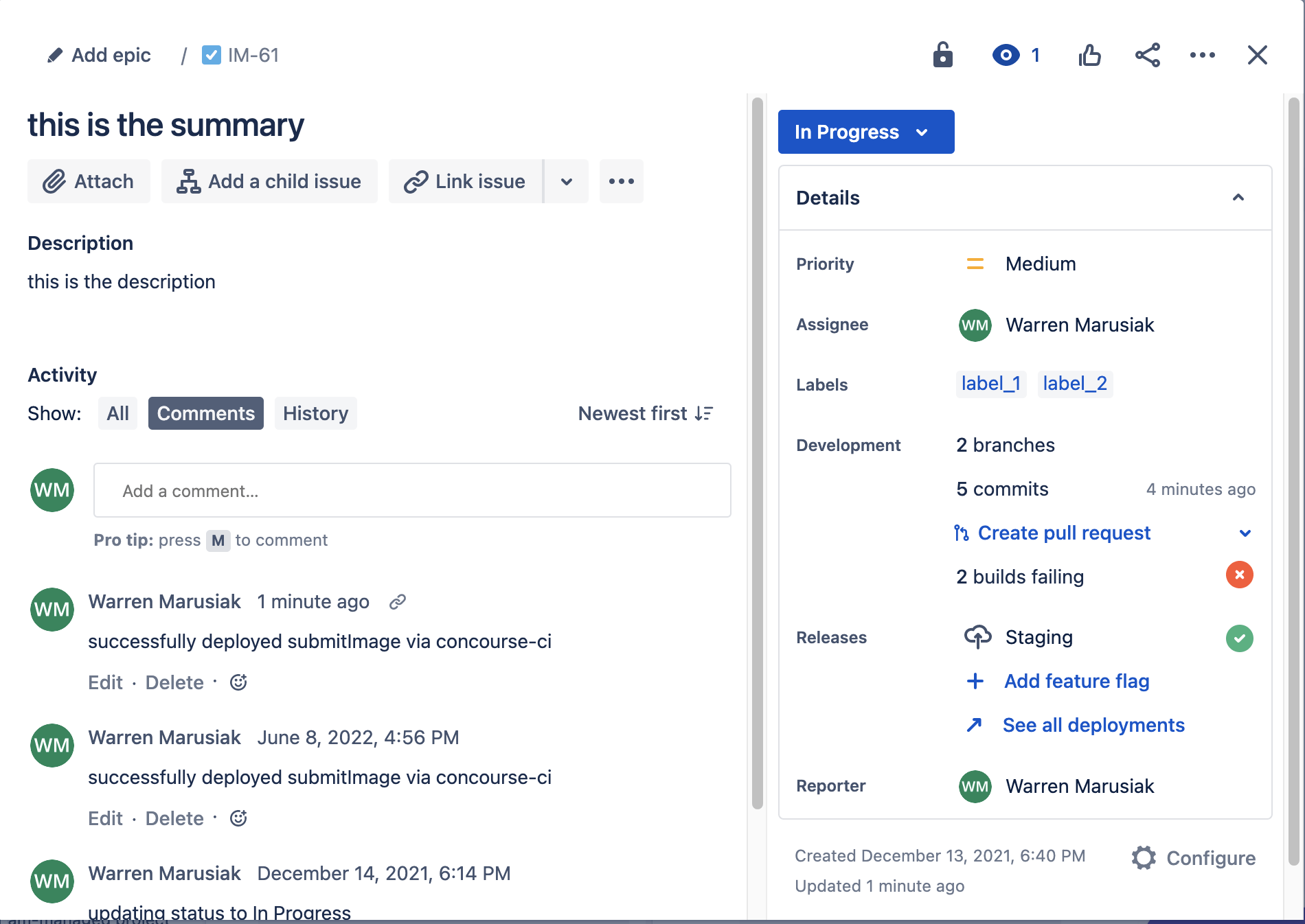 Resumo do item GI-61 do Jira