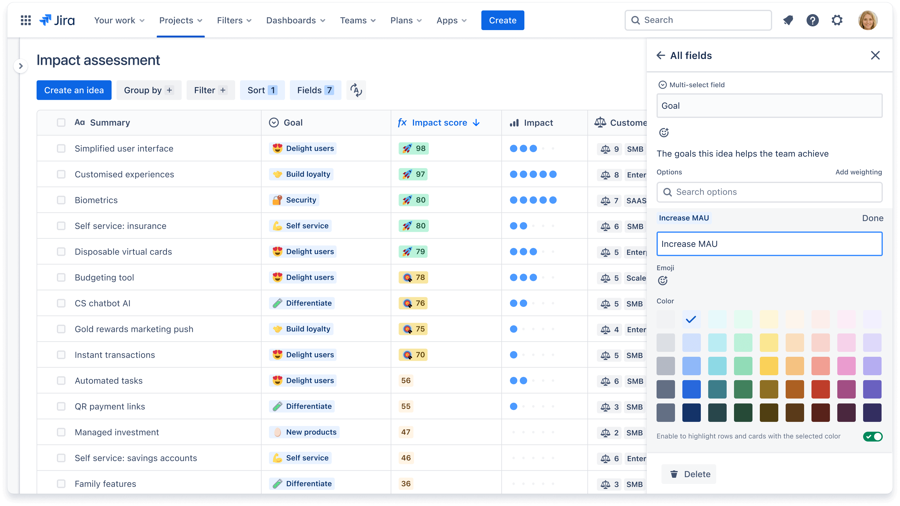 Fields formatting screenshot