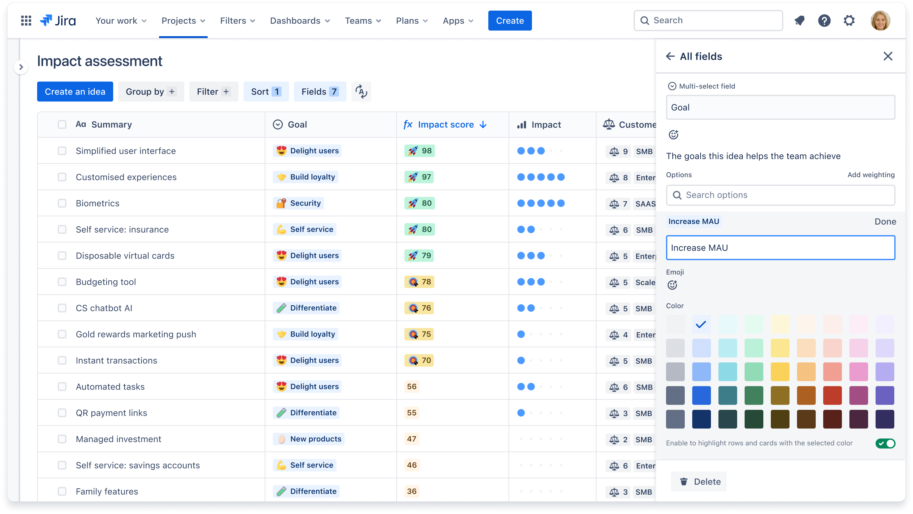Screenshot formattazione dei campi