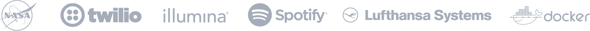NASA、Twilio、Illumina、Lufthansa、Spotify、Docker の顧客ロゴ セット