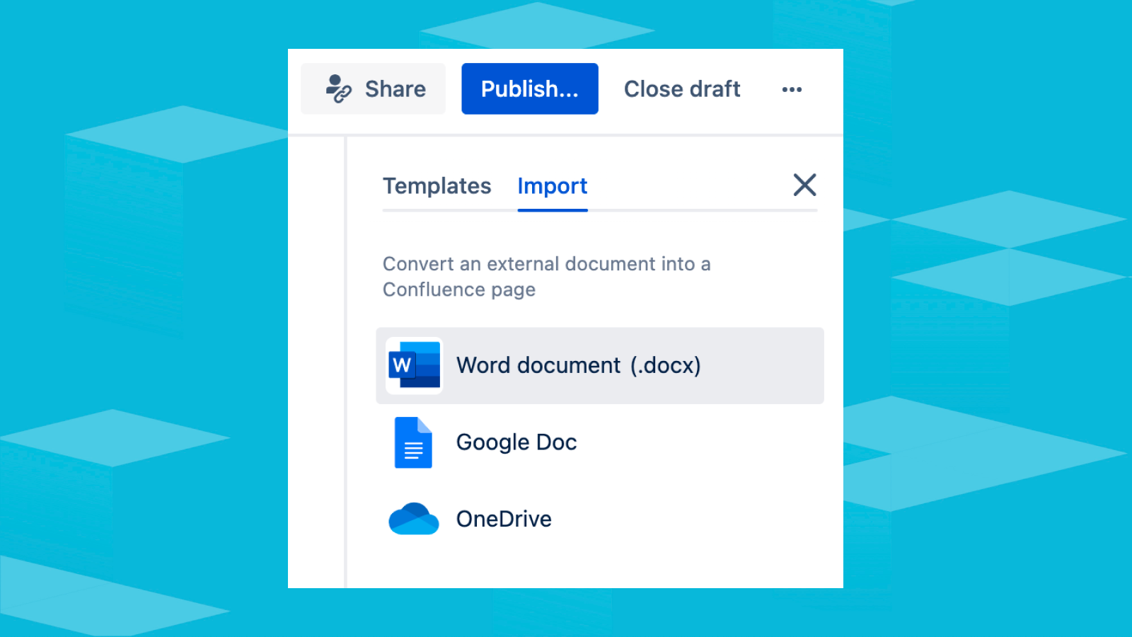 Captura de pantalla de la importación de Microsoft Word a Confluence