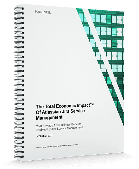 Cover of spiral notebook titled: "The Total Economic Impact TM of Atlassian Jira Service Management"