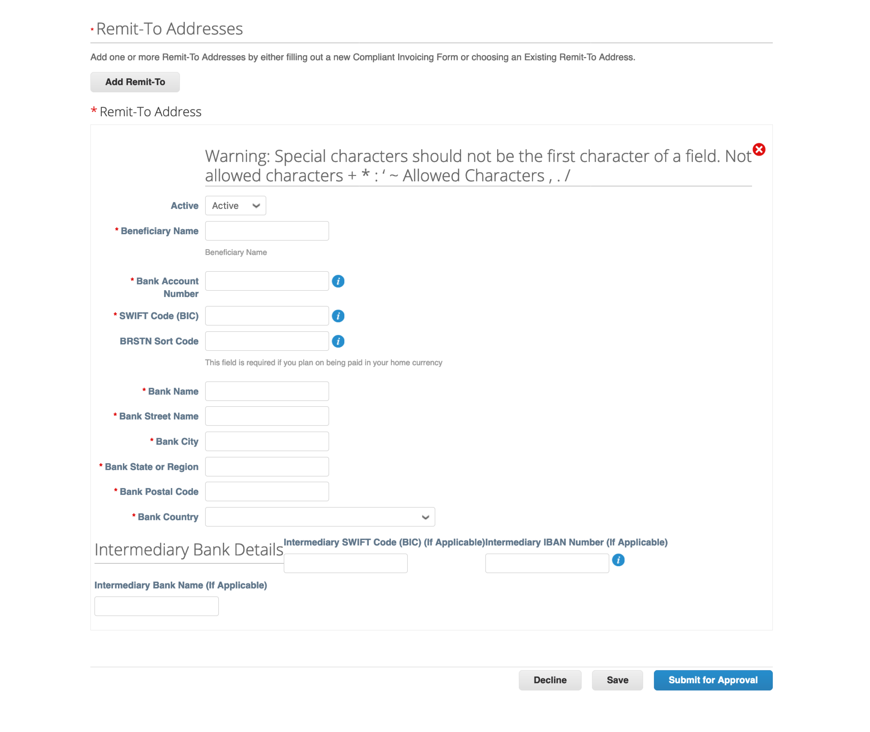 Philippines Foreign Remit-To Address form Coupa Supplier