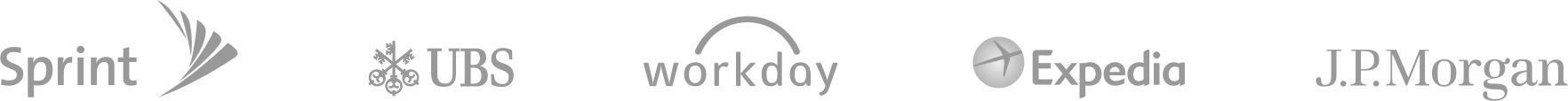 Sprint, UBS, Workday, Expedia, and J.P. Morgan logos
