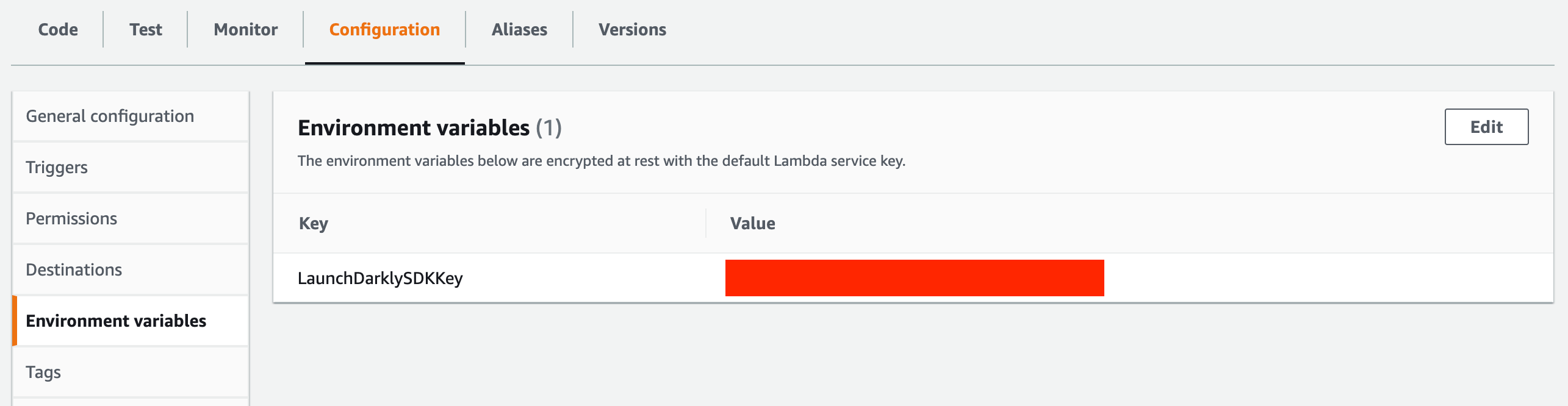 Captura de tela de configurações do ambiente