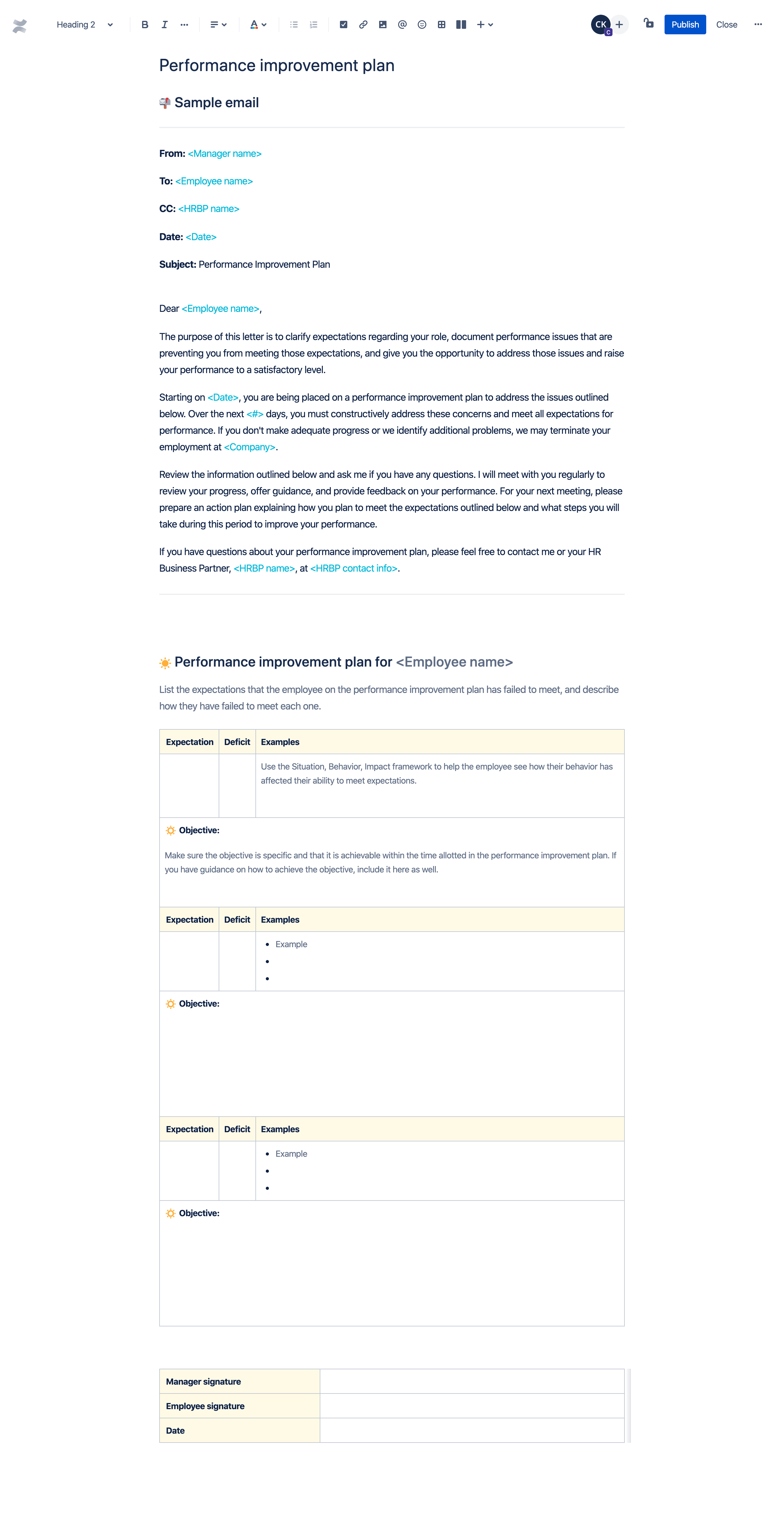Performance improvement plan template | Atlassian