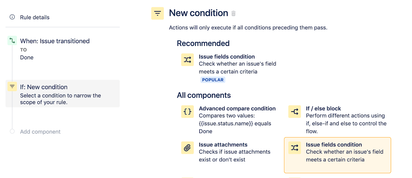 Select Issue fields condition