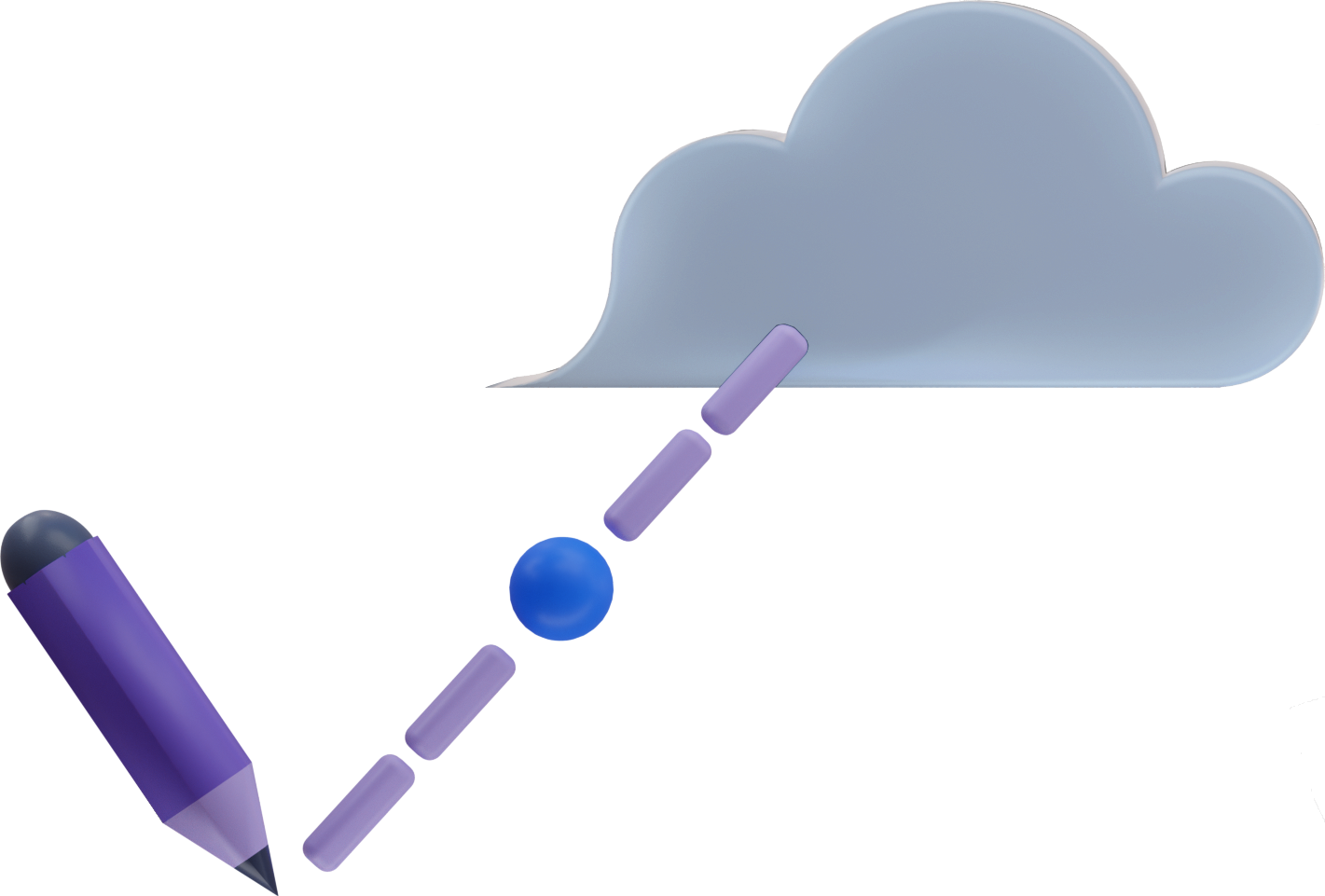 Lápiz dibujando una línea discontinua hacia abajo que conecta una nube y un punto