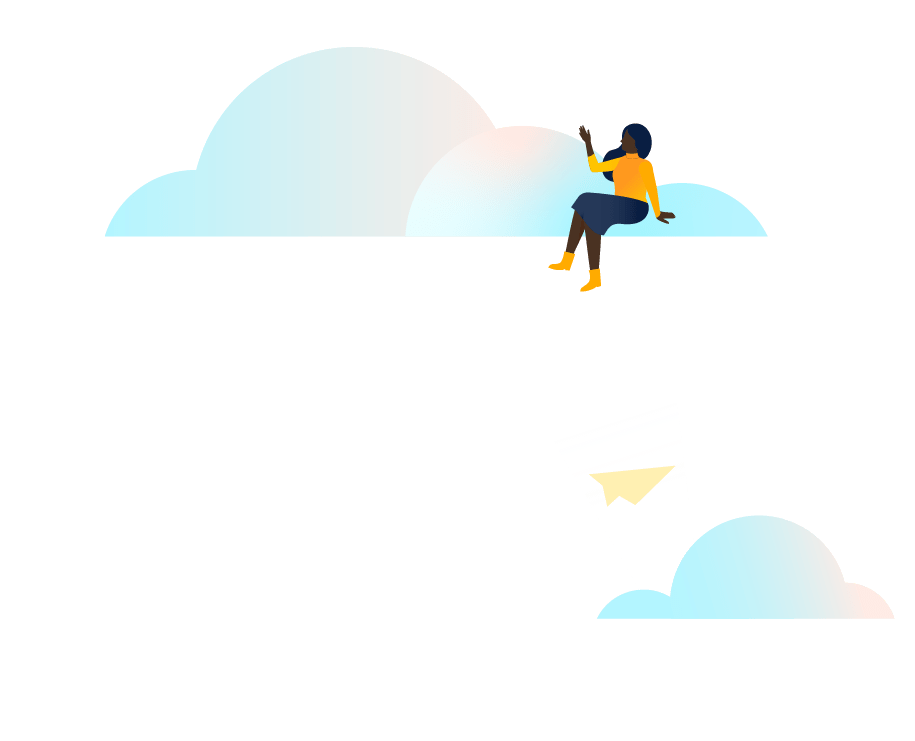 Person sitting on clouds