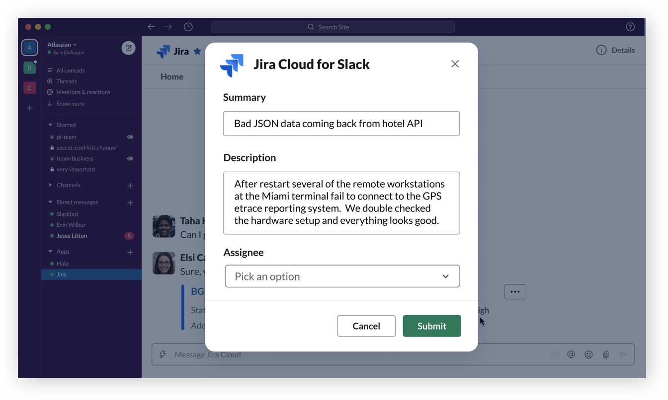 Entra en acción directamente desde Slack