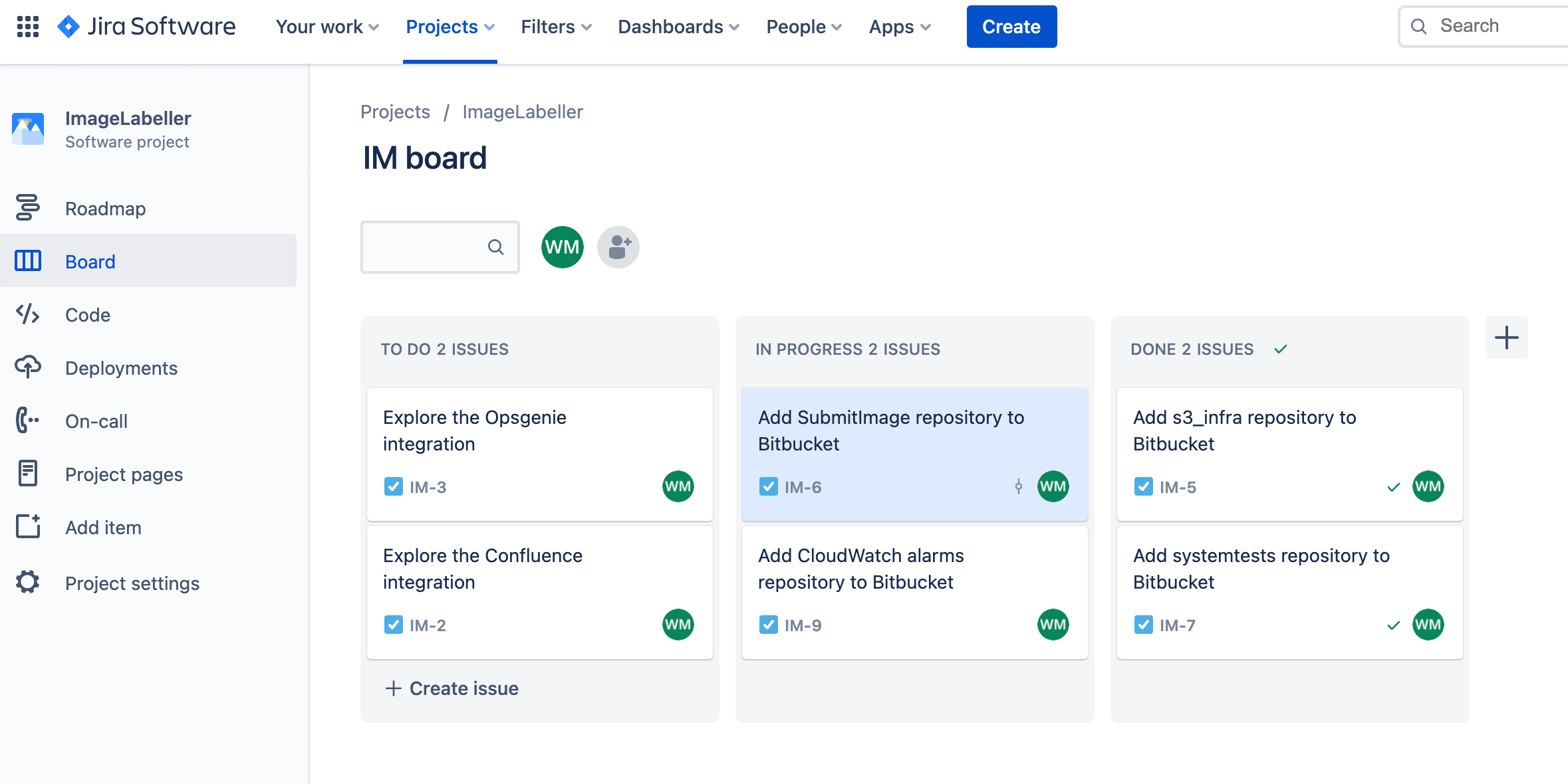 Создание задачи в Jira Software для добавления репозитория SubmitImage в Bitbucket