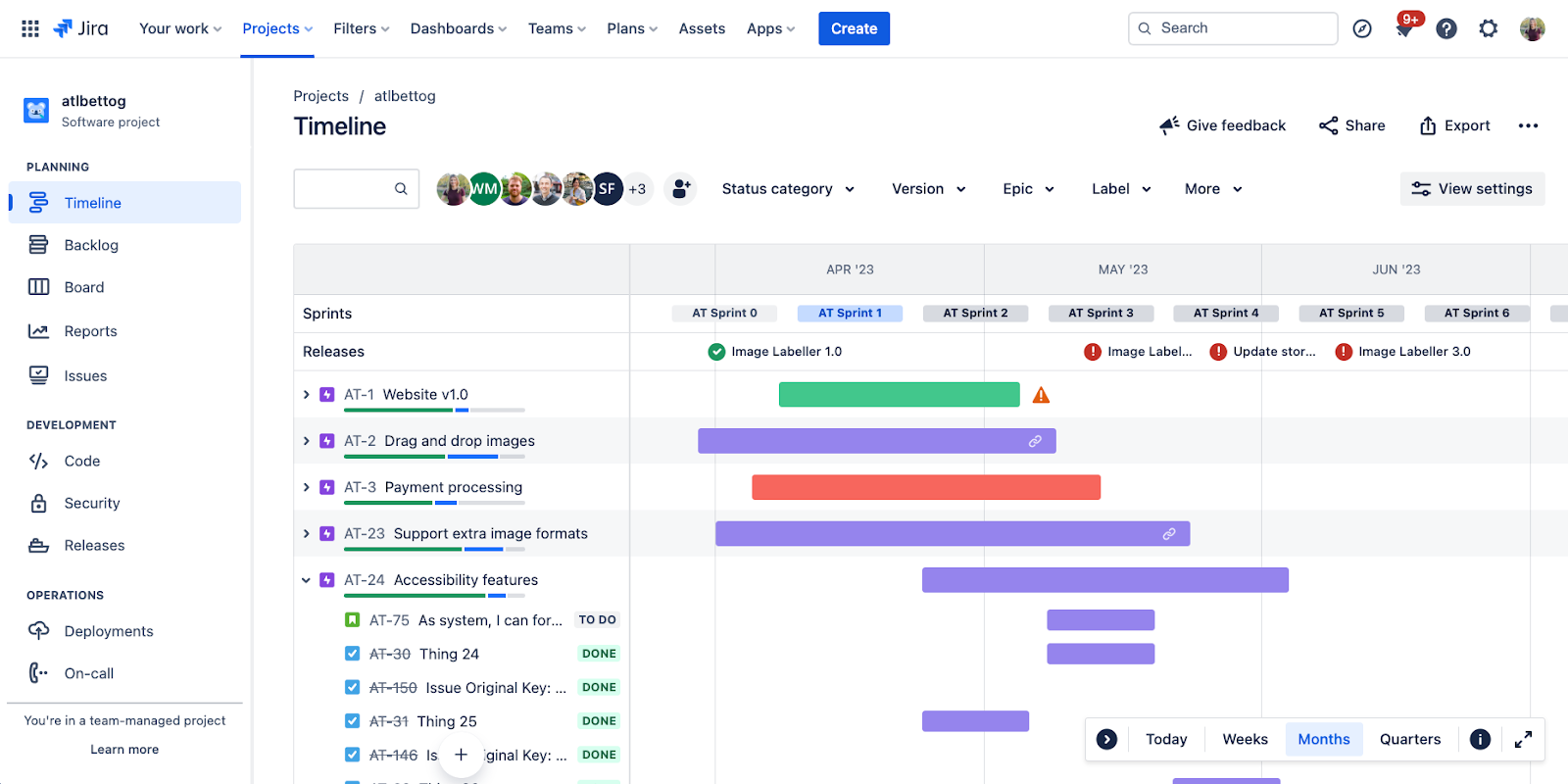 Jira agile roadmap screenshot.