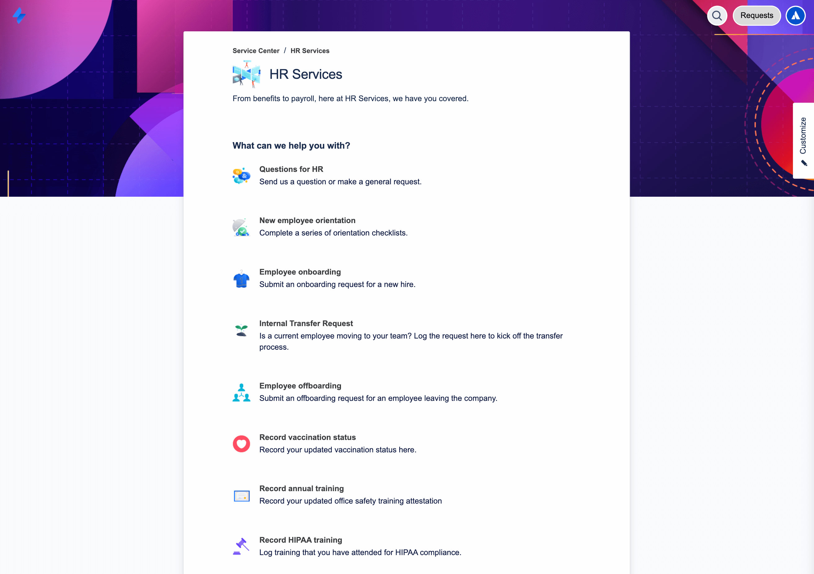 Portal de serviço de exemplo do Jira Service Management