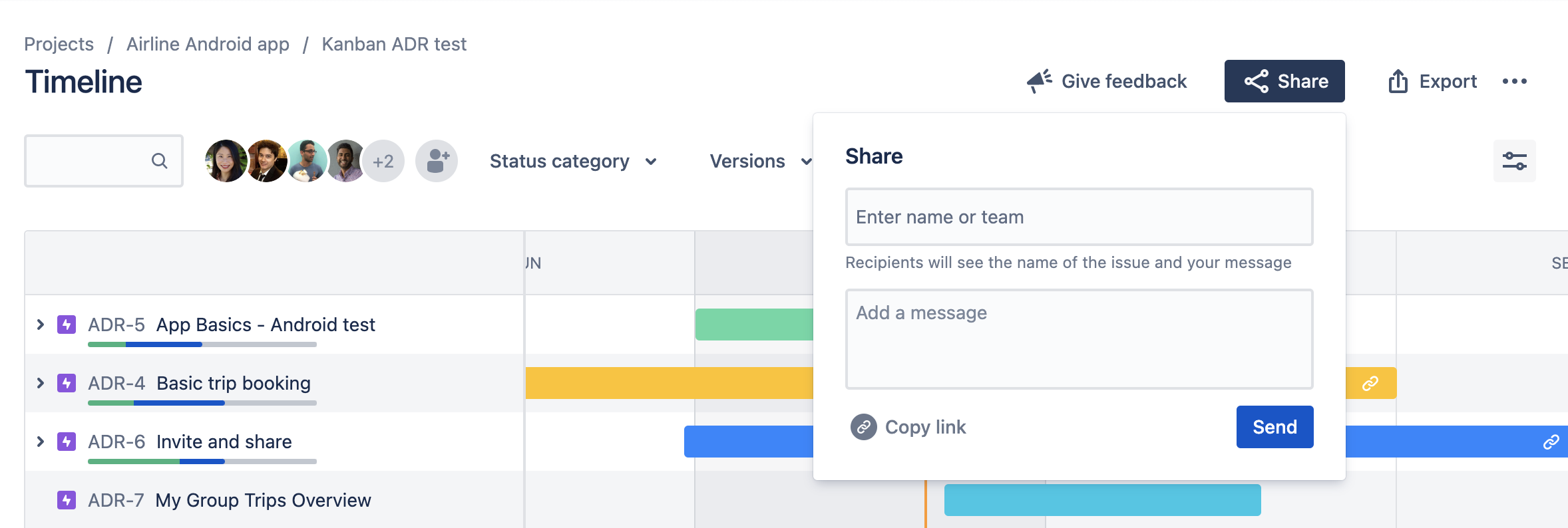 Udostępnianie osi czasu w Jira Software