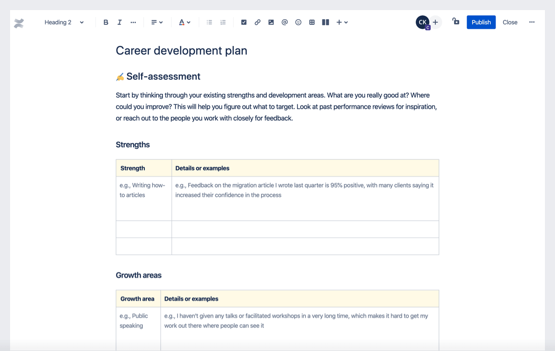 Career development plan template preview