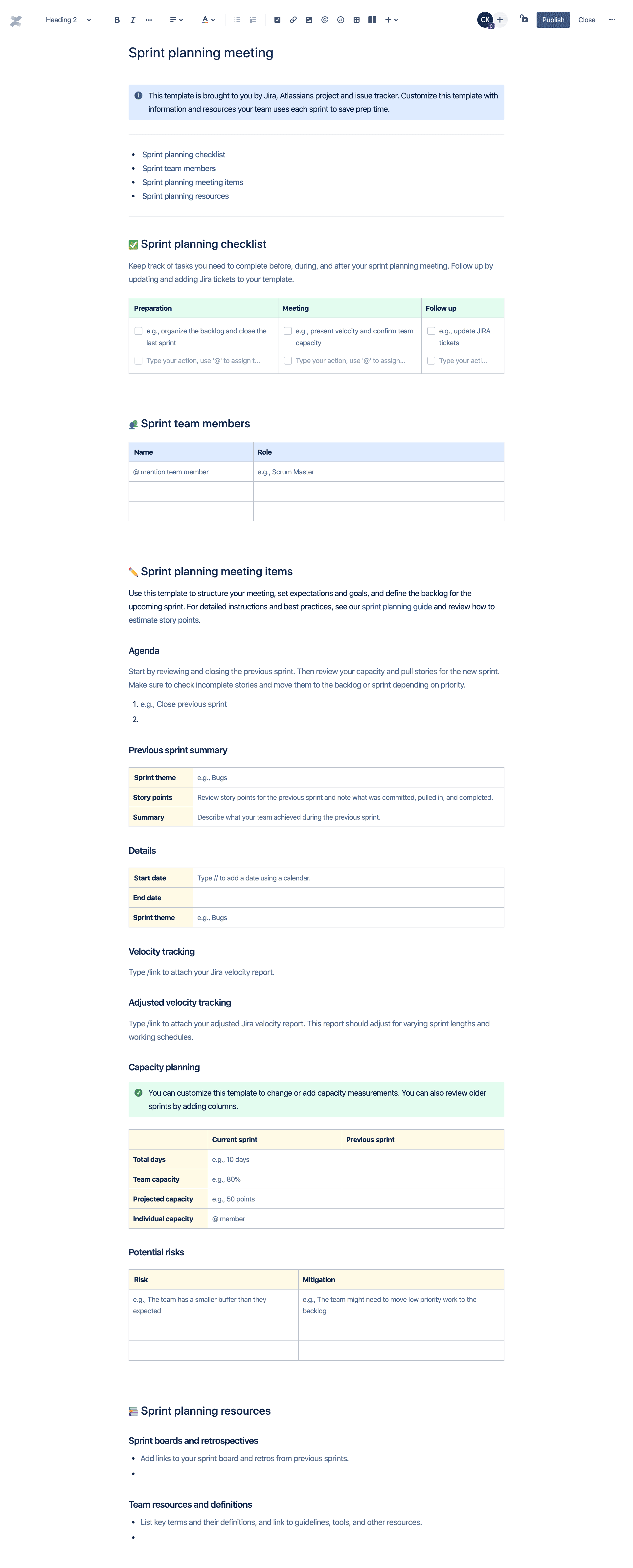 Sprint planning meeting template